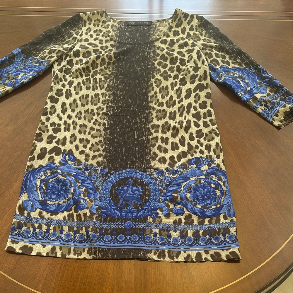 Versace Silk Leopard & Baroque Print Mini Dress – Authentic Italian Designer - Picture 4 of 15